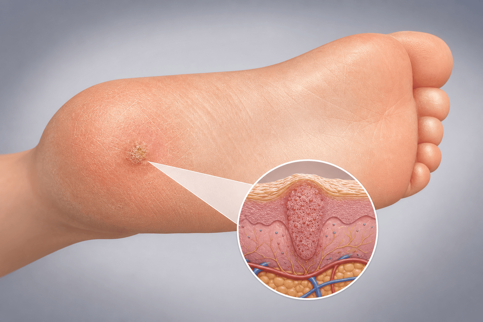 Anatomia negilor plantari — veruci virale pe talpă